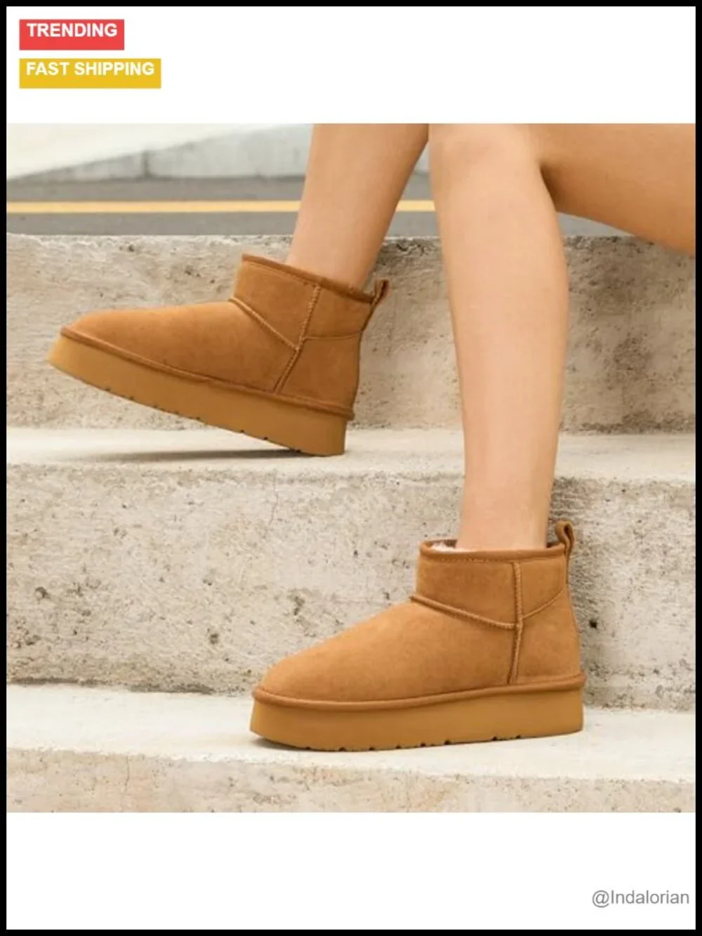 Genuine Suede Ankle Platform Snow Boots with Faux Fur Lining
